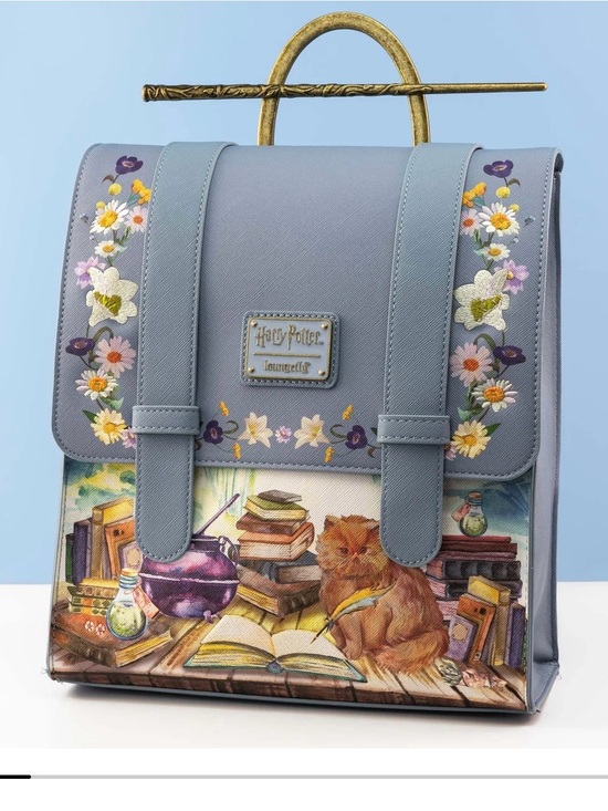 Loungefly Handbags - Loungefly Light Blue Floral Cat Spellbook Backpack